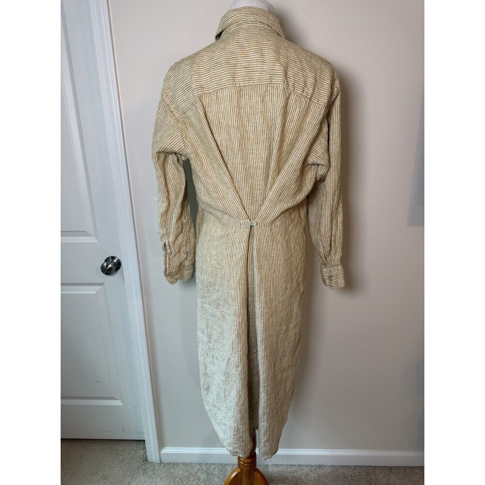 Faherty Laguna 100% Linen Midi Dress Golden Sun Stripe Size Medium Tan & White M - Picture 4 of 7